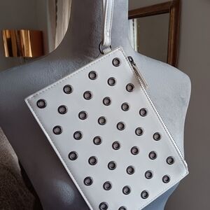 Express Chic White Clutch with Grey Grommet Details